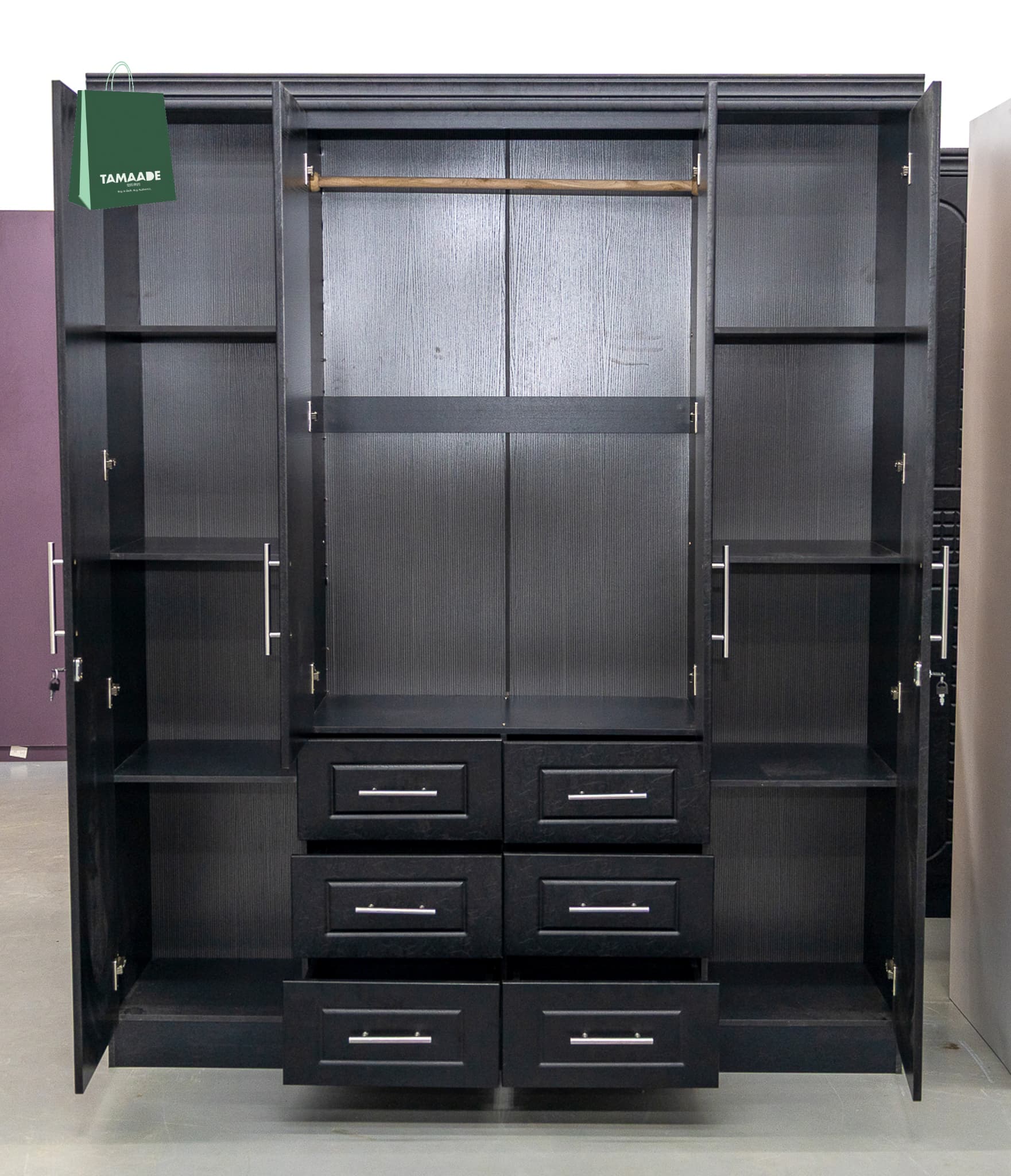 WOODEN WARDROBE 4 IN 1 WITH 6 DRAWERS