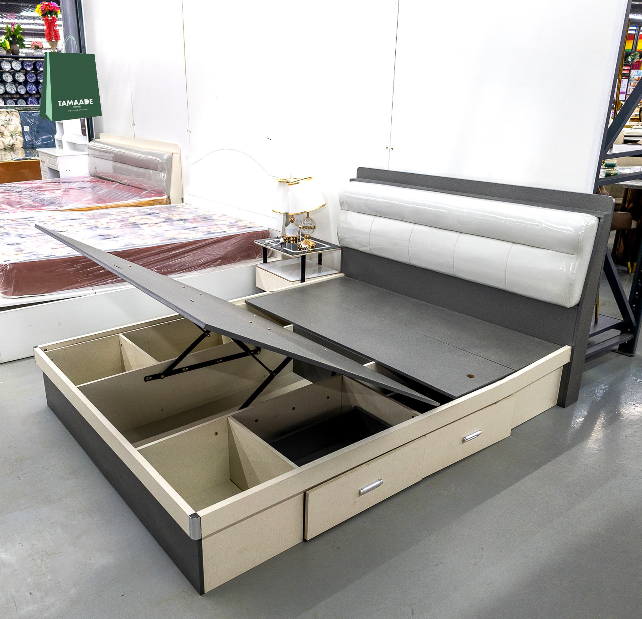 MORDEN BED FRAME IN-BUILT STORAGE DRAWERS