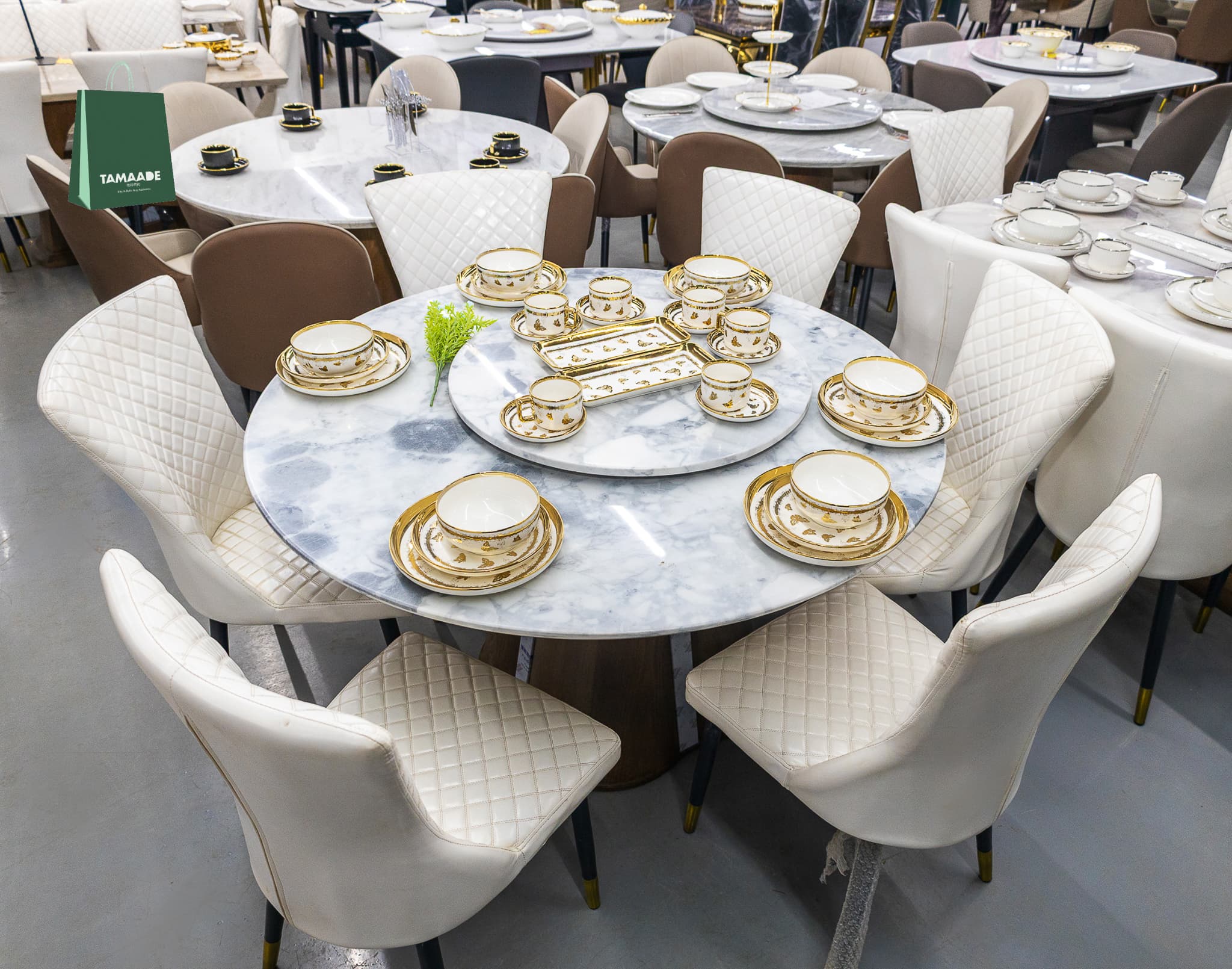 LUXURIOUS SETROUND MABLE DINING TABLE SET WITH LAZY SUSAN