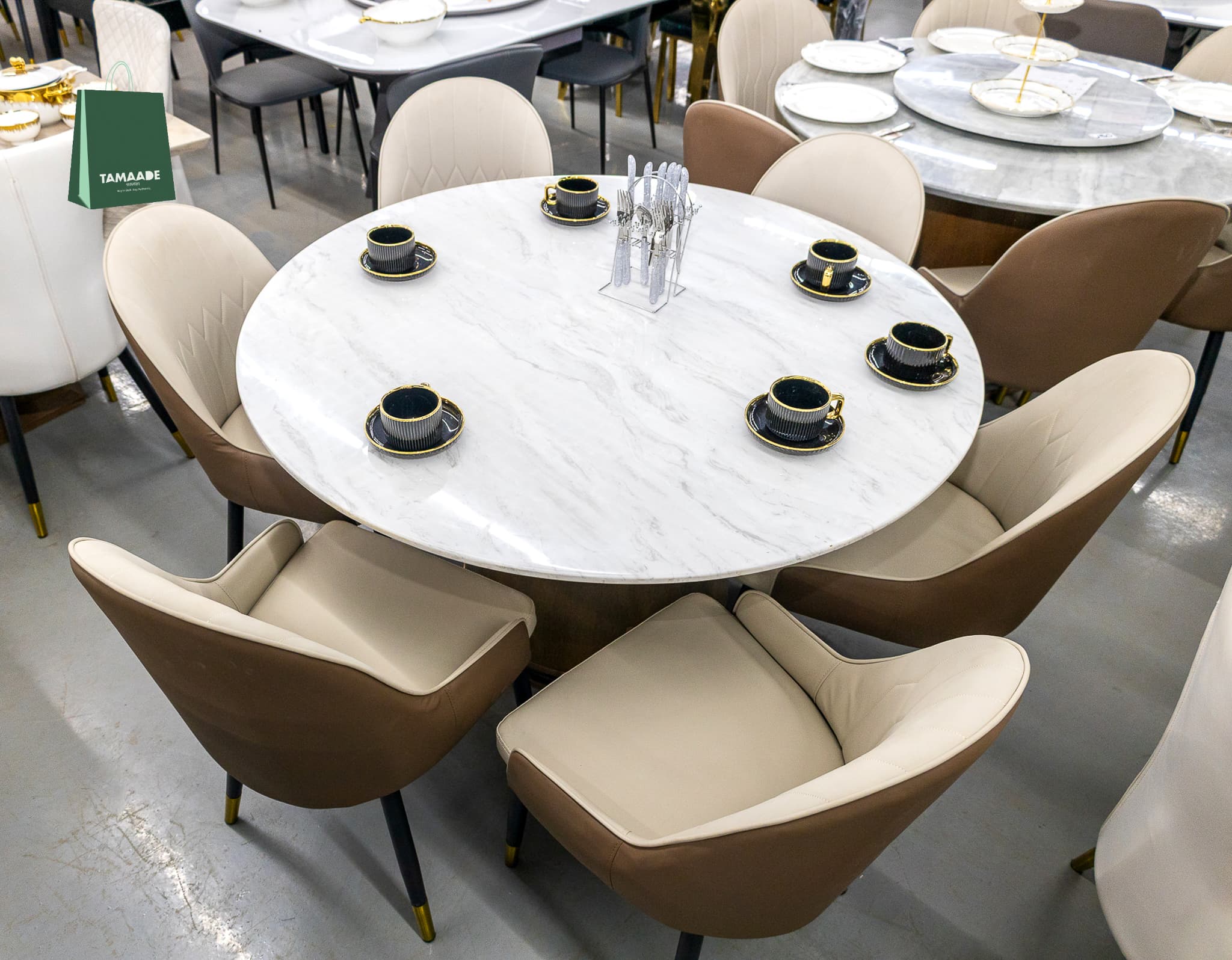 ROUND MARBLE DINING TABLE WITH 6 SEAT
