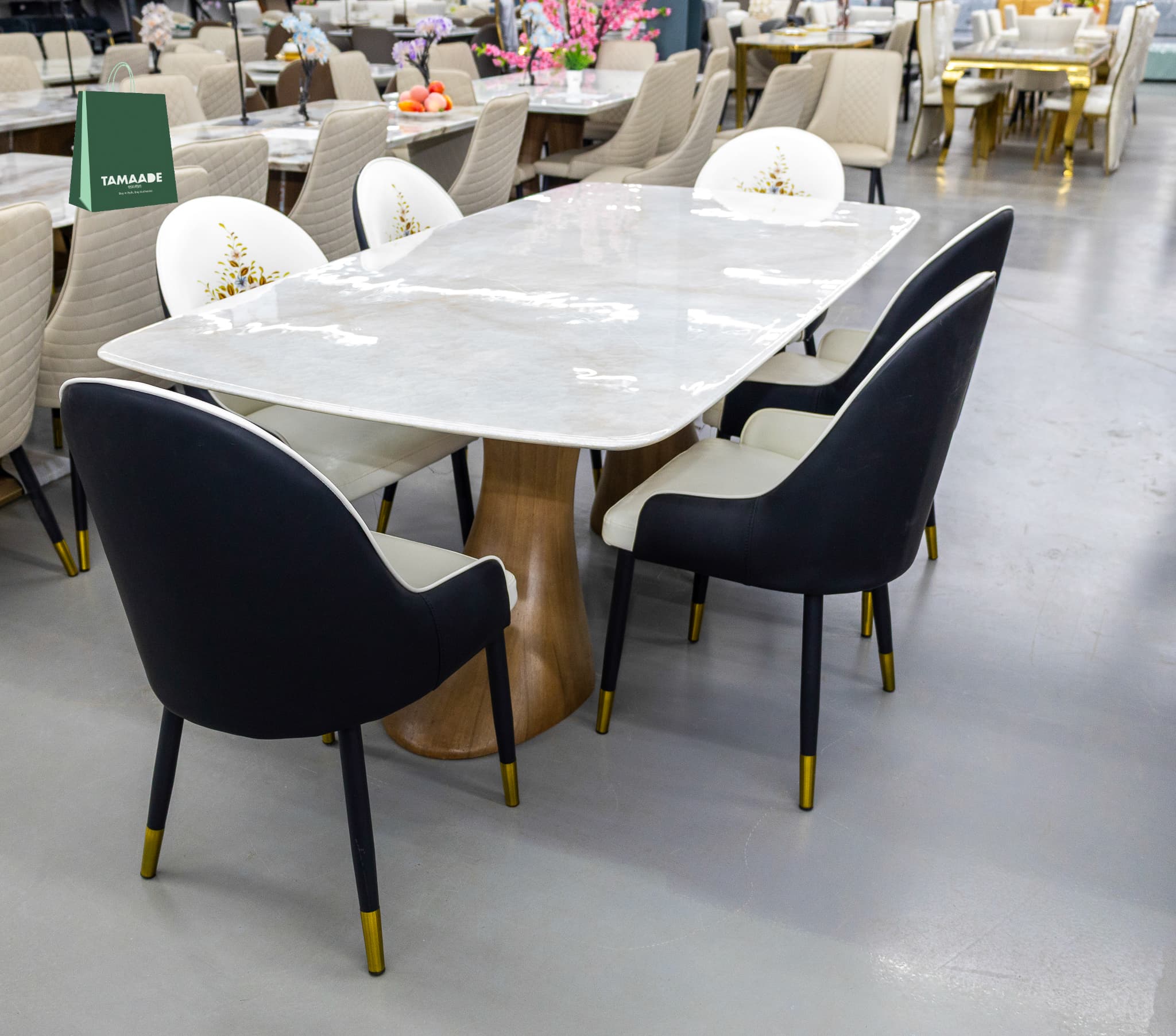 EXECUTIVE MORDEN MARBLE DINING TABLE SETS WITH UPHOLSTERED CHAIRS
