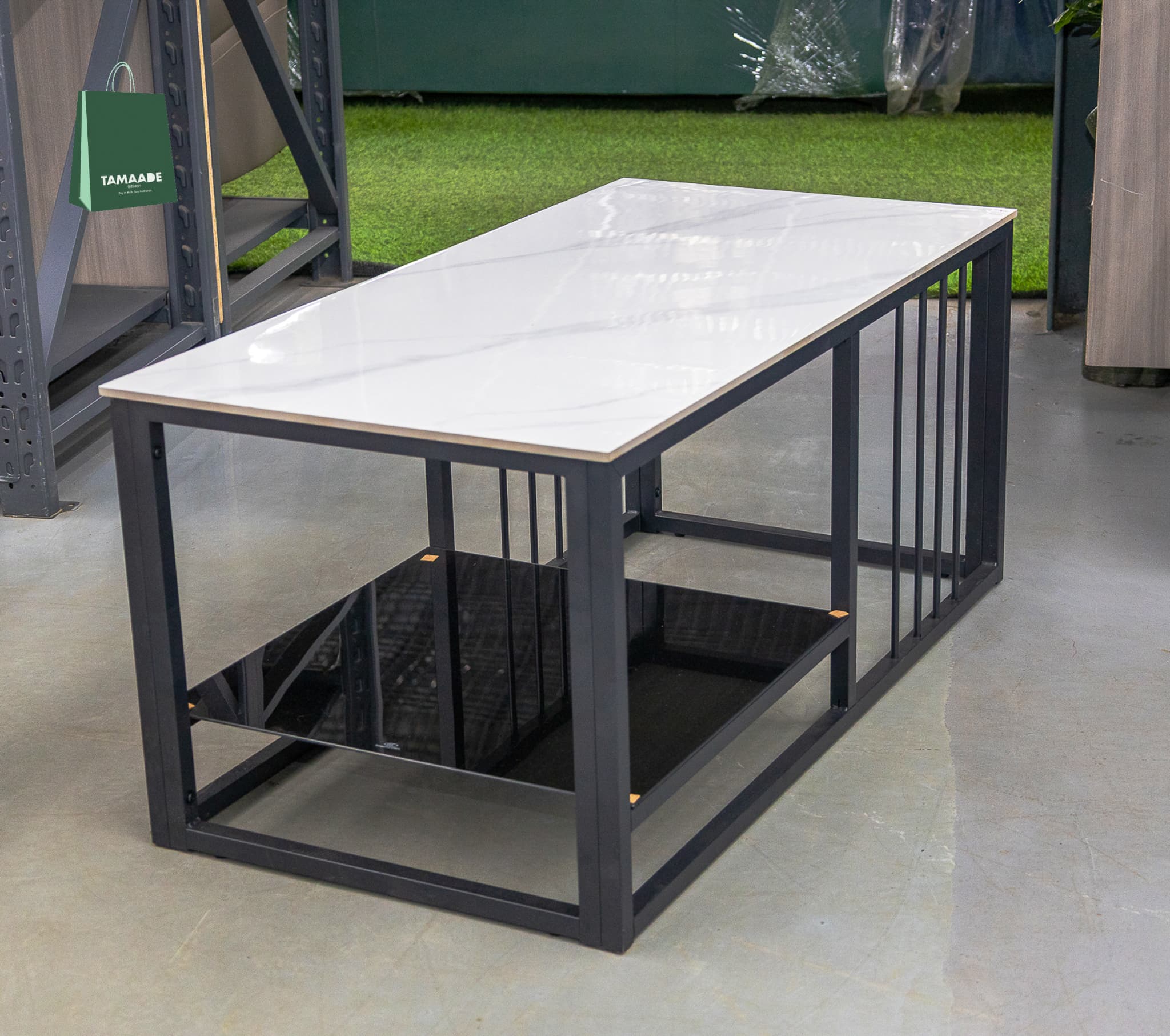 MARBLE CENTER TABLE WITH METAL FRAME