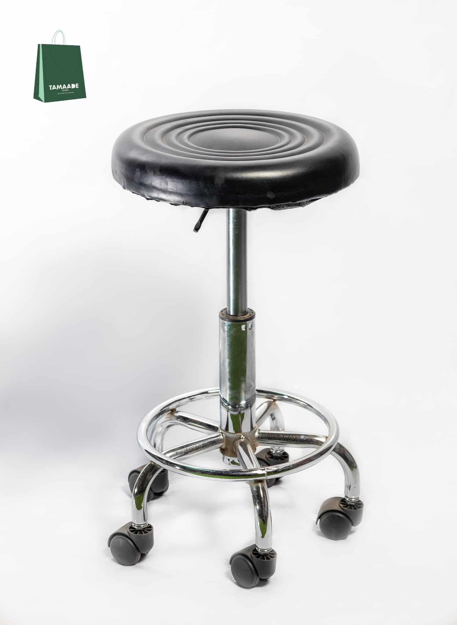 BLACK REVOLVING LAB OR MEDICAL STOOL WITH WHEELS