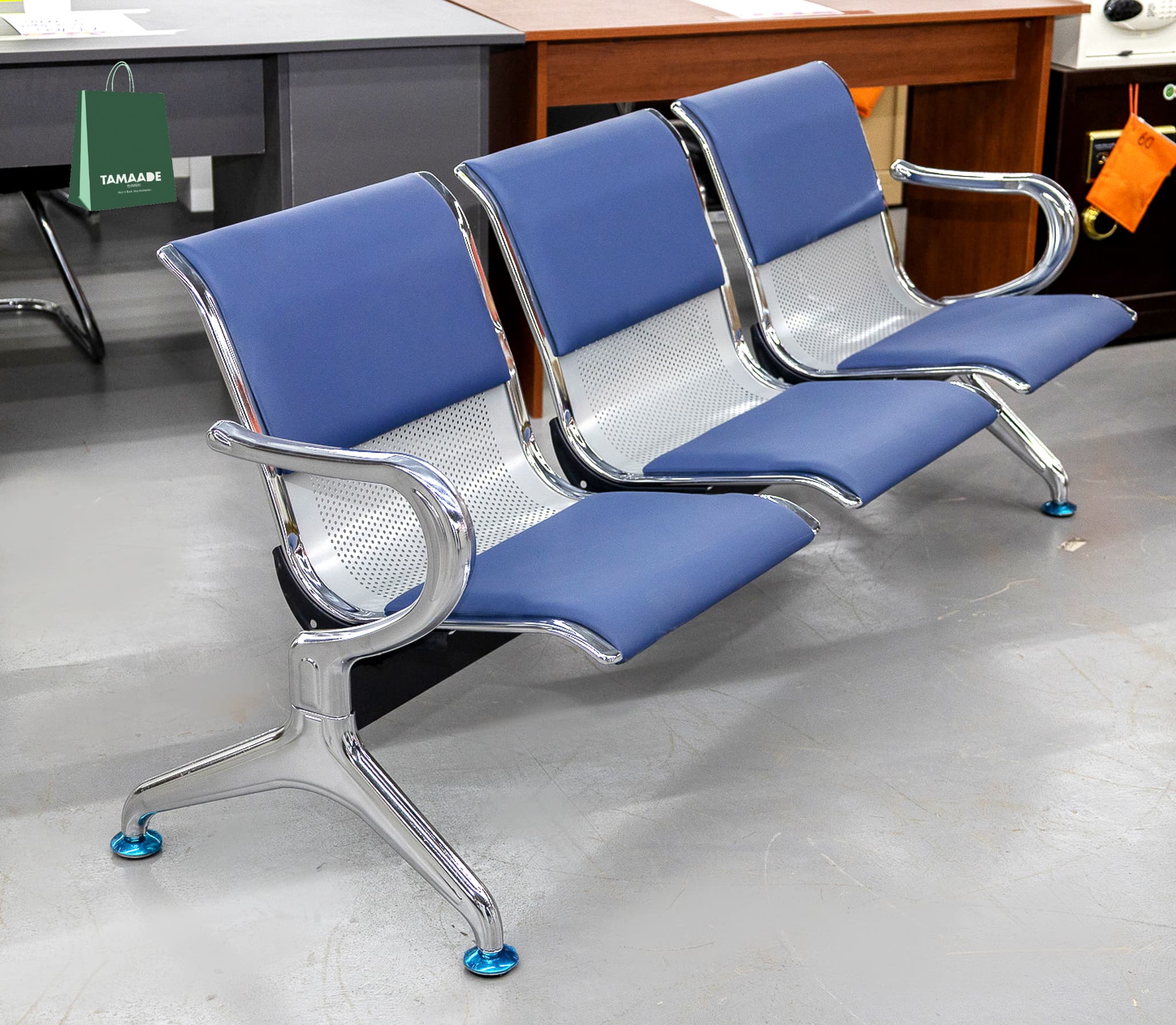 3 -SEATER  METAL WAITING CHAIR WITH CUSHIONS